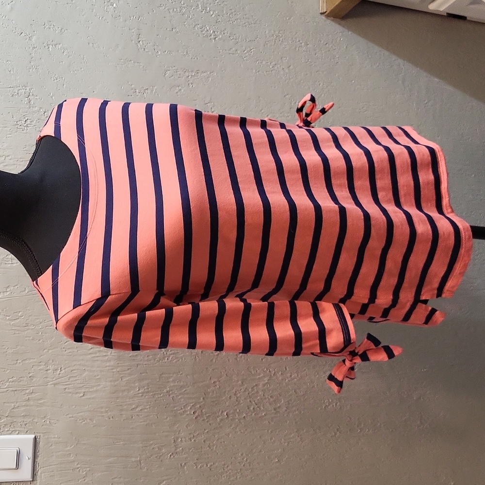 Old Navy Coral Pink & Navy Striped 3/4 Sleeve with Ties